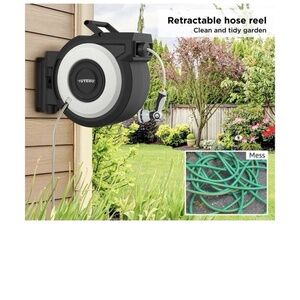 Tuyeho Retractable Garden Hose Reel 100FT, Wall Mount Heavy Duty Water Hose R